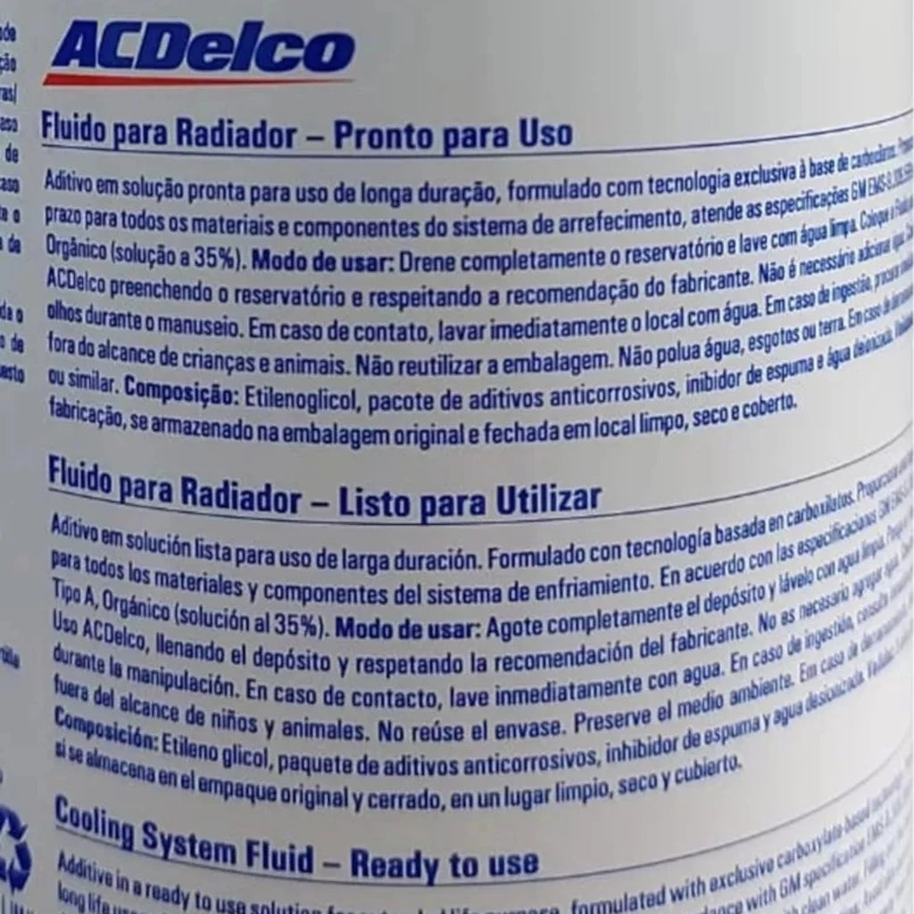 Aditivo Radiador Pronto Para Uso Acdelco GM 1 Litro Laranja