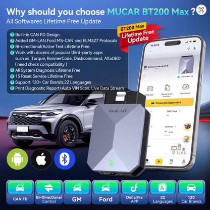 Scanner Bluetooth OBDII MUCAR BT200 MAX - COMPACTO E COMPLETO!