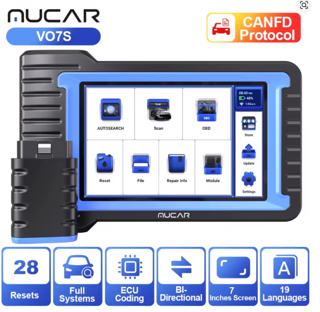 MUCAR VO7S CANFD Ferramenta de digitalização profissional Controle bidirecional ECU Codificação Ferramenta de diagnóstico de carro automático Sistema completo Scanner OBD2