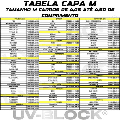 Capa Carro Impermeável Protege Sol Chuva Poeira P M G UV-BLOCK 100% Anti-Uv Modelo Com Anti UV Sem Forro