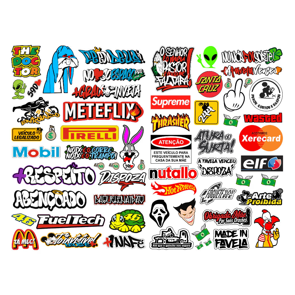 Kit 200 Adesivos Capacete Moto Bike Carro Adesivo Vinil Prova D'água Novos Modelos