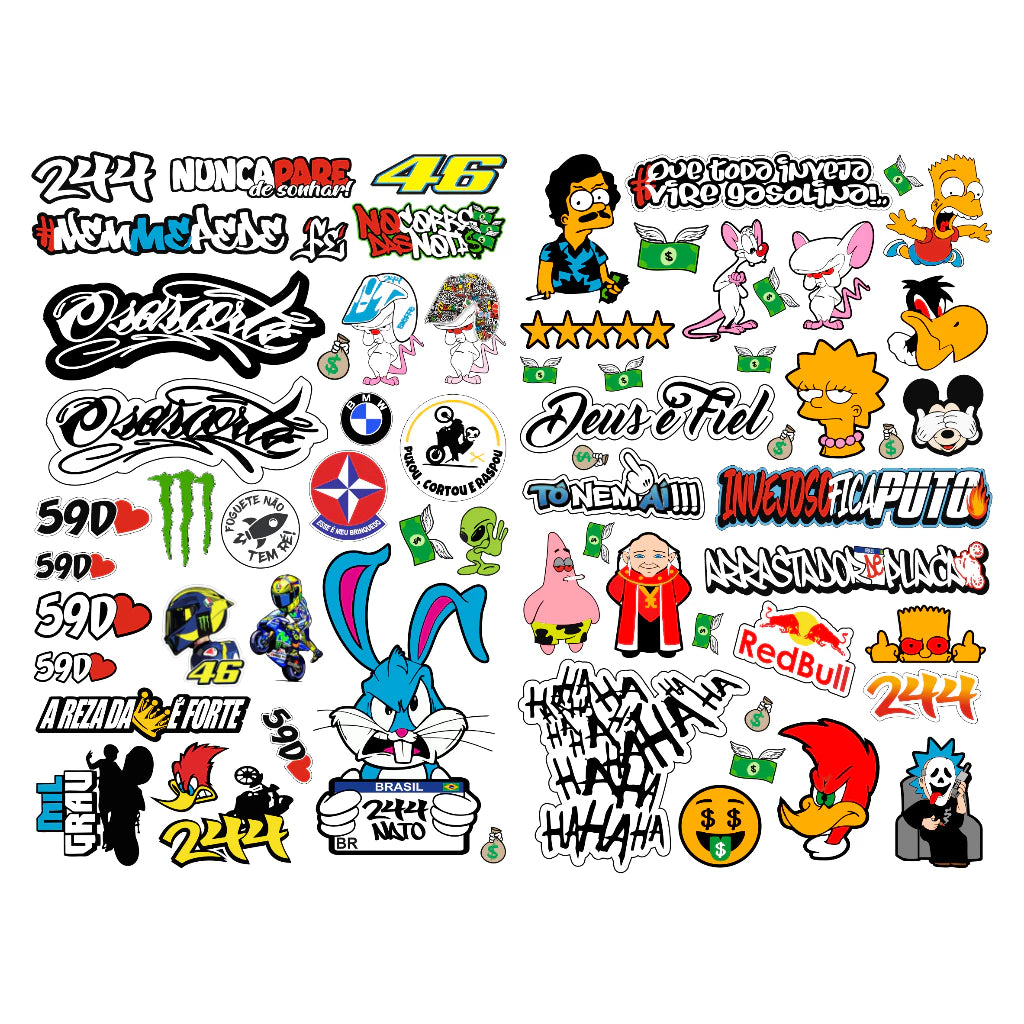 Kit 200 Adesivos Capacete Moto Bike Carro Adesivo Vinil Prova D'água Novos Modelos