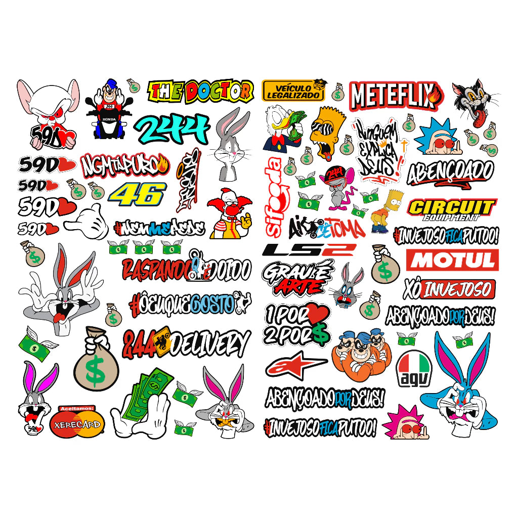 Kit 200 Adesivos Capacete Moto Bike Carro Adesivo Vinil Prova D'água Novos Modelos