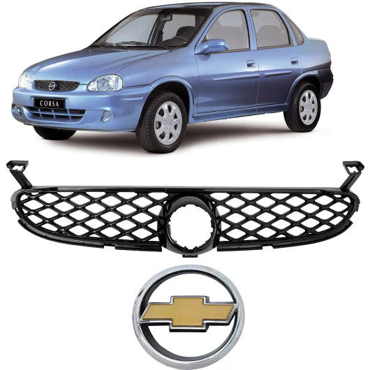 Grade Colmeia Corsa 2000/2010 Preto + Emblema Dourado