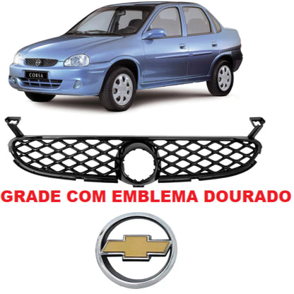 Grade Colmeia Corsa 2000/2010 Preto + Emblema Dourado