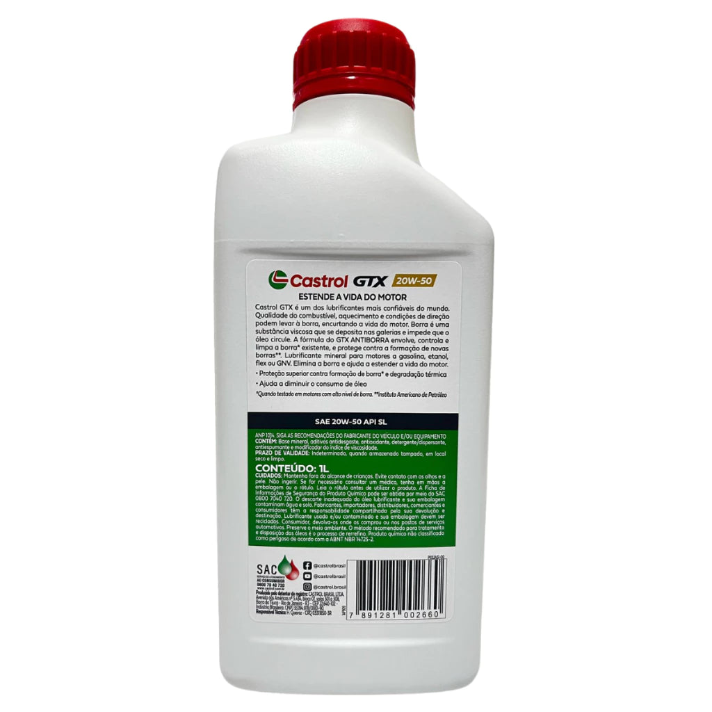 Óleo De Motor Castrol 20w50 GTX Mineral Anti-borra API SL