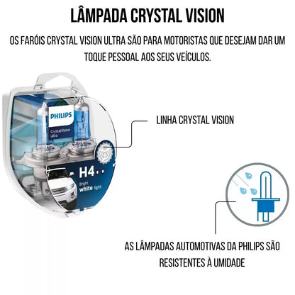 Par De Lâmpada Philips Crystal Vision Ultra Farol H4 60/55w 12v 4.100k