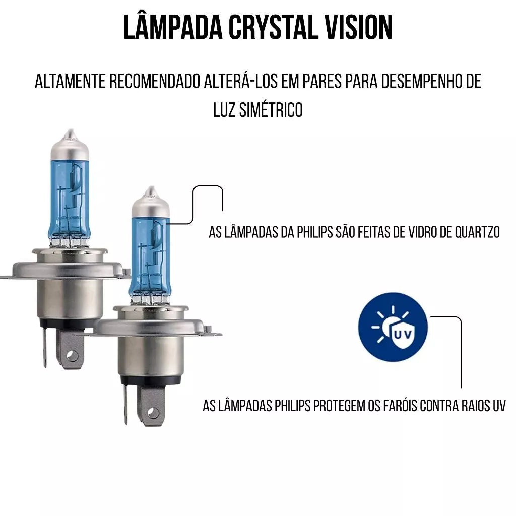 Par De Lâmpada Philips Crystal Vision Ultra Farol H4 60/55w 12v 4.100k