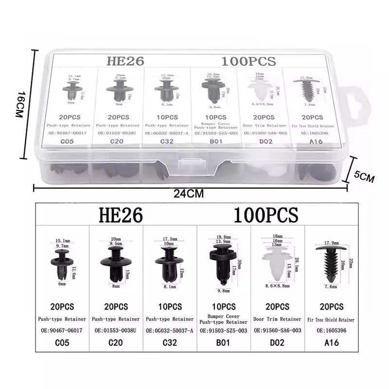 100 Pcs Kit Fixador Automático Clipe Mista Push Pino Retentor Rebite Para Porta Painel Carro