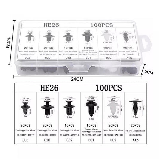 100 Pcs Kit Fixador Automático Clipe Mista Push Pino Retentor Rebite Para Porta Painel Carro