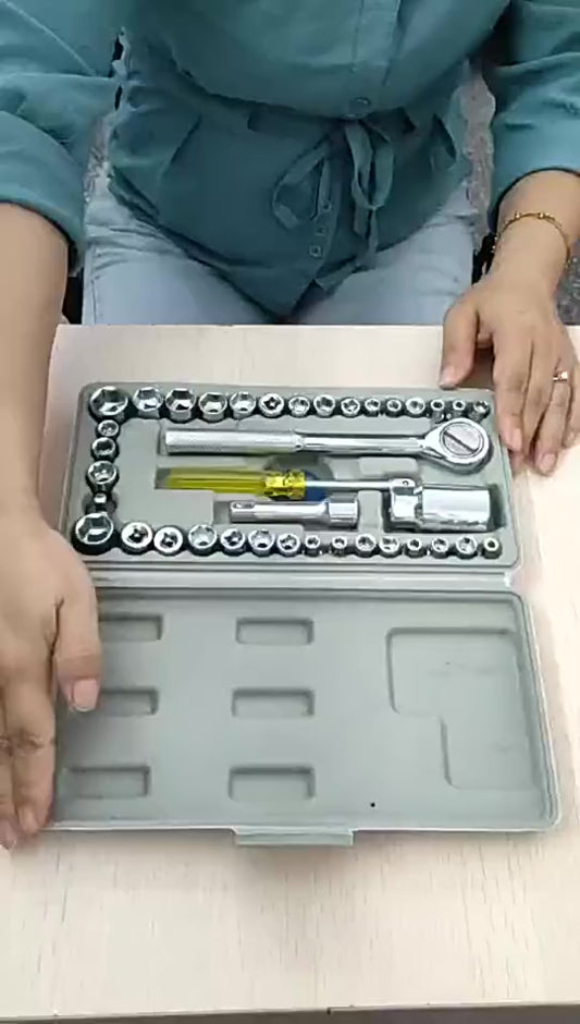 Jogo De Soquete 40 Peças Chave Catraca Reversível Resistente à Pressão Resistente à Abrasão